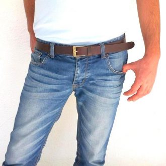 חגורת עור חומה/ שחורה לגבר ברוחב 3 ס"מ - עבודת יד