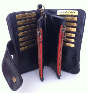 ארנק עור מעוצב לאישה בעבודת יד - דגם נפה שחור אדום