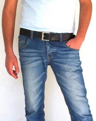 חגורת עור קלאסית לגבר בשחור וחום - עבודת יד