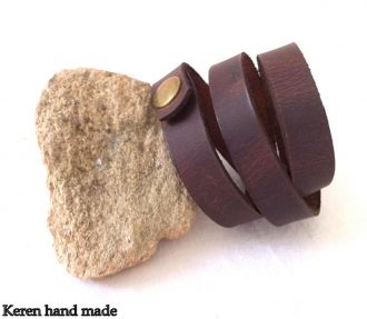 צמיד עור חום מעוצב לגבר ולאישה - דגם 3 סיבובים