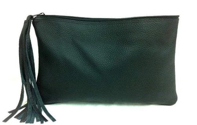 קלאץ' עור שחור גדול מעוצב בעבודת יד - דגם פרנזים