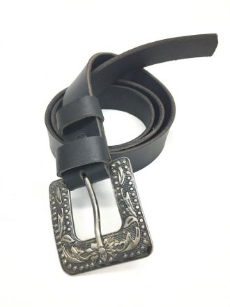 חגורת עור שחורה קלאסית לאישה - עבודת יד