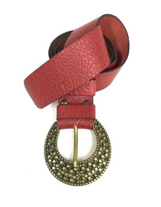חגורת עור קלאסית אדומה לאישה - עבודת יד