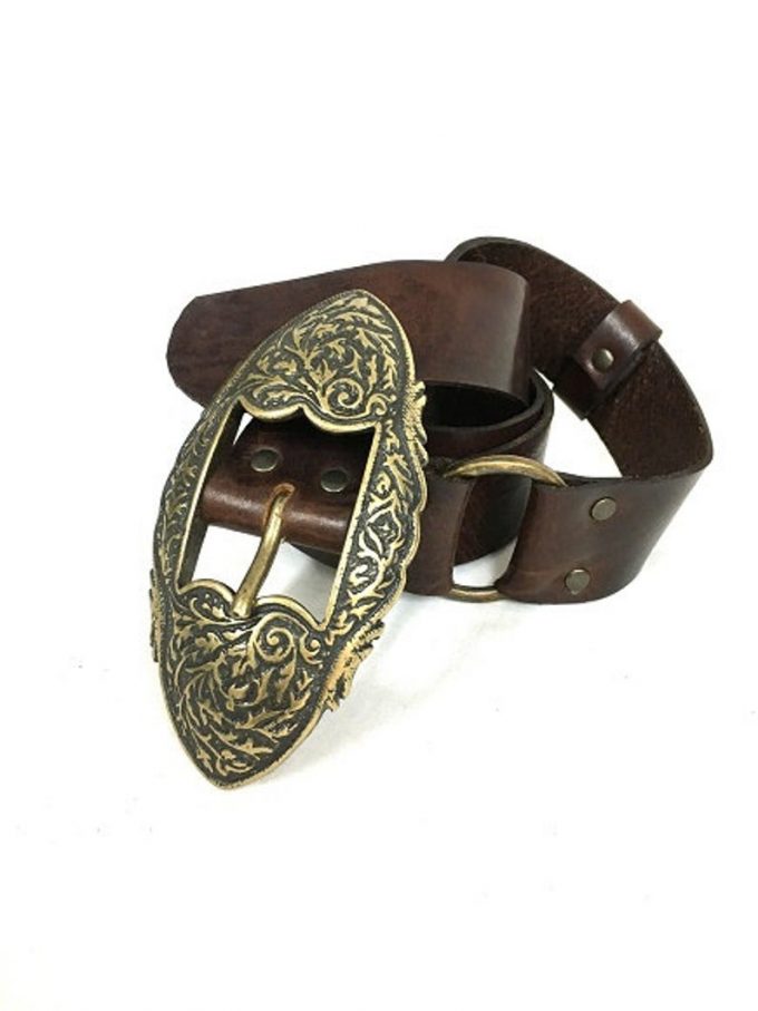 חגורת עור חומה מעוצבת לאישה - עבודת יד