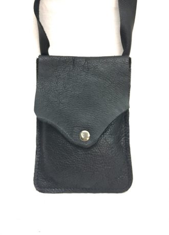 תיק עור שחור לנייד מעוצב בעבודת יד