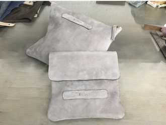 סט תיקי עור לטלית ותפילין מעוצבים בעבודת יד - דגם אפור