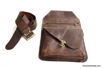 תיק פאוץ' גדול מעור חום איכותי יחיד ומיוחד - מתאים לרוכבים