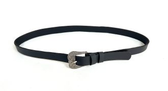 חגורת עור צרה שחורה קלאסית לאישה - עבודת יד