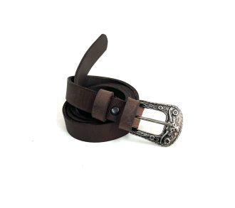 חגורת עור צרה חומה מעוצבת לאישה בעבודת יד