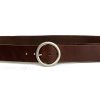 חגורת עור רחבה לגבר בגוון חום ברנדי בעלת אבזם מתכת עגול